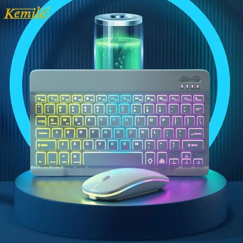Custom ABS Slim RGB Backlit Wireless Keyboard & Mouse Combo | Rechargeable Bluetooth & 2.4GHz Dual Mode | Silent Keys | For Laptop, PC & Tablet