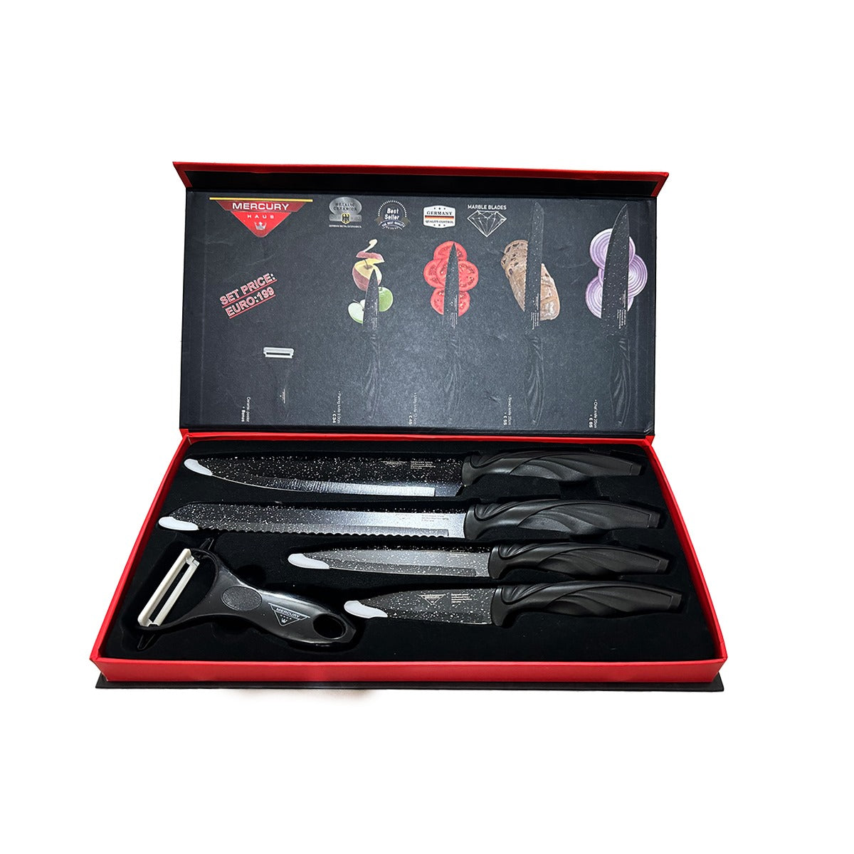 Zepter 5 Pcs Non-Stick Knife Set for Kitchen, Super Sharp high Carbon Stainless Steel Material